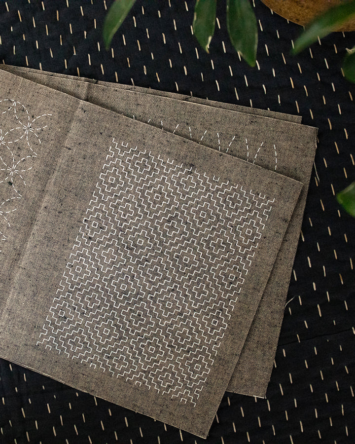 Sashiko Patch, Kofu-Tsumugi, Mouse Gray