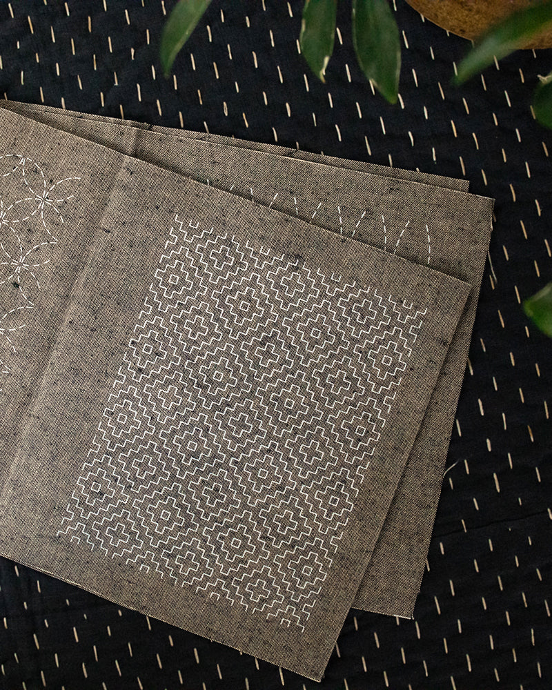 Sashiko Patch, Kofu-Tsumugi, Mouse Gray