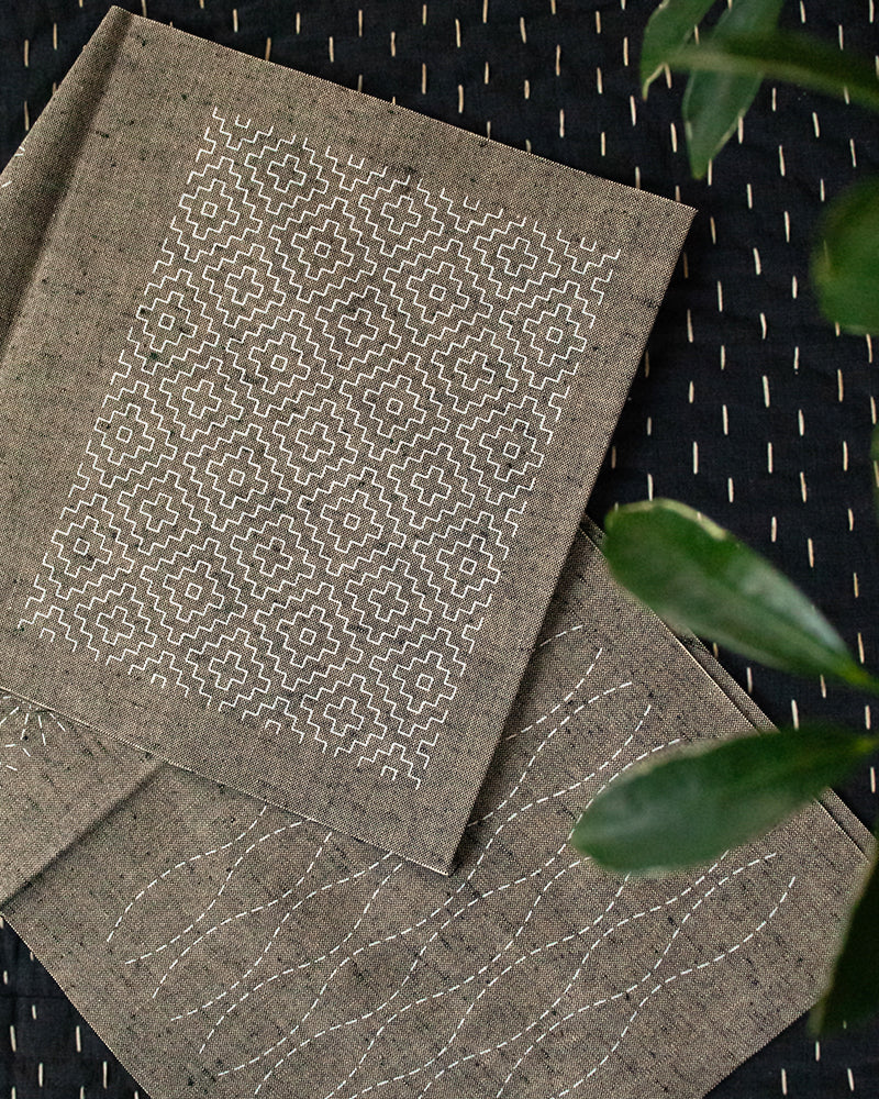 Sashiko Patch, Kofu-Tsumugi, Mouse Gray