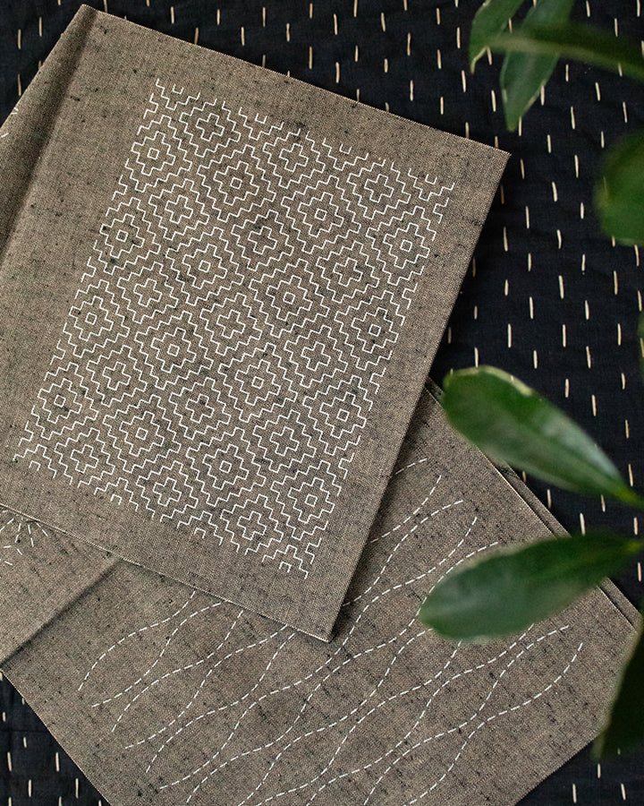 Sashiko Patch, Kofu-Tsumugi, Mouse Gray