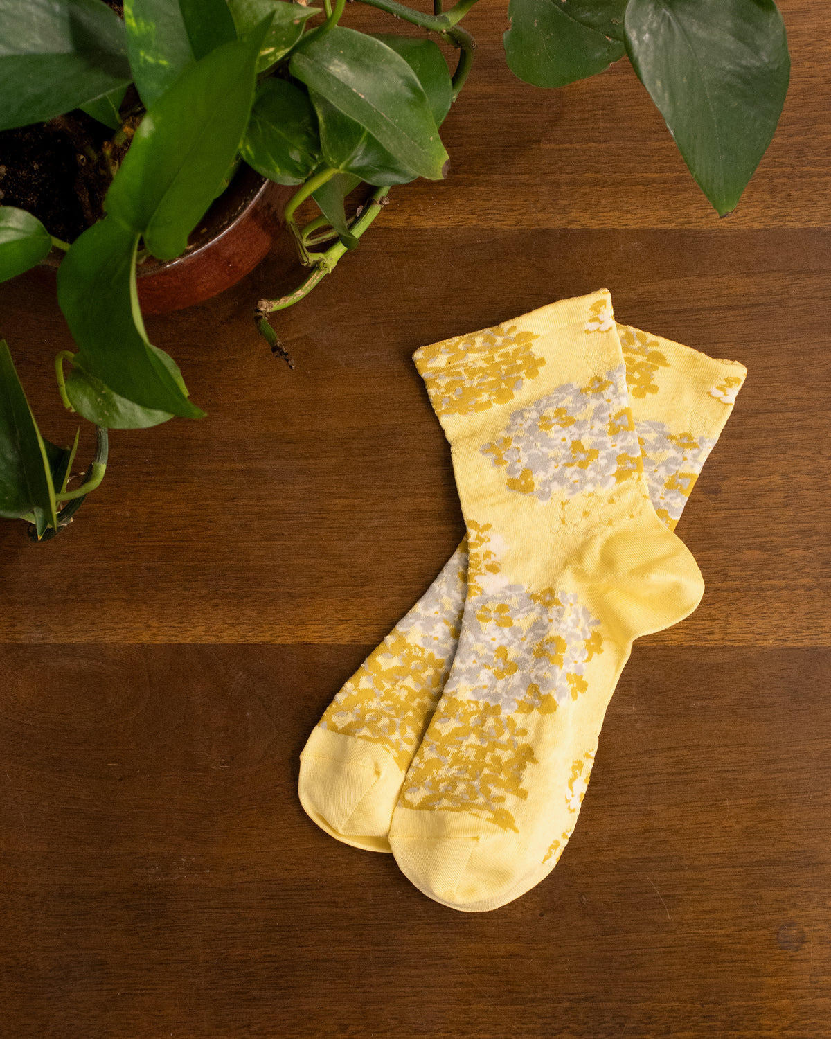 Debby Co., Crew Socks, Andé Collection, Yellow Hydrangea
