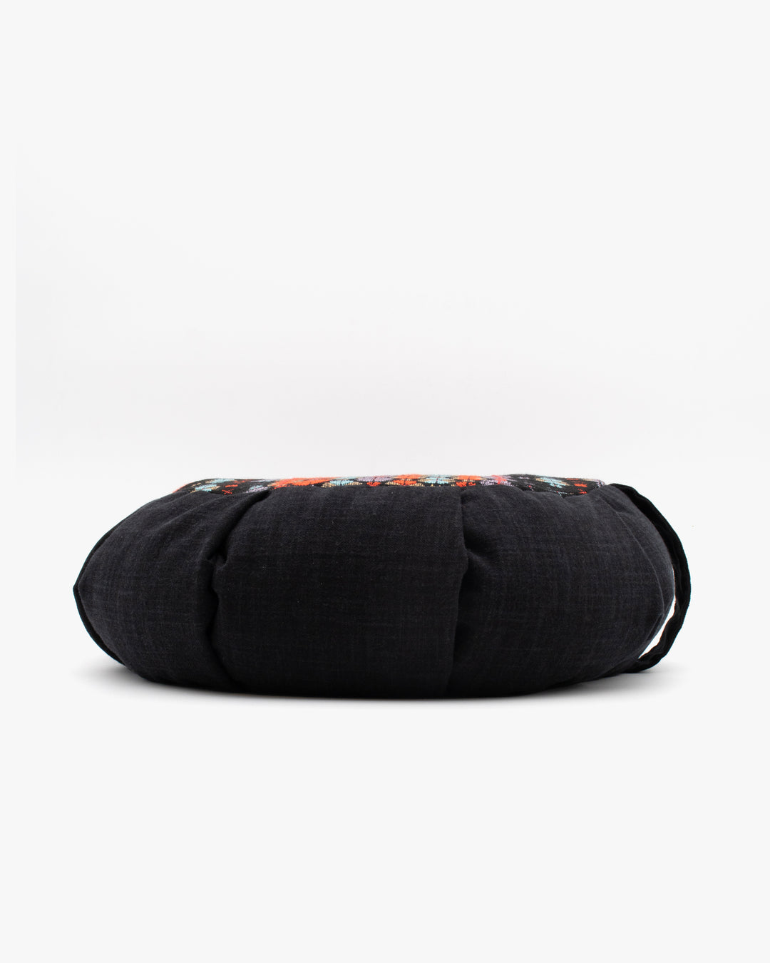 Kiriko Original Meditation Pillow, Two-Tone Zafu, Black and Multicolor Chrysanthemum Jacquard