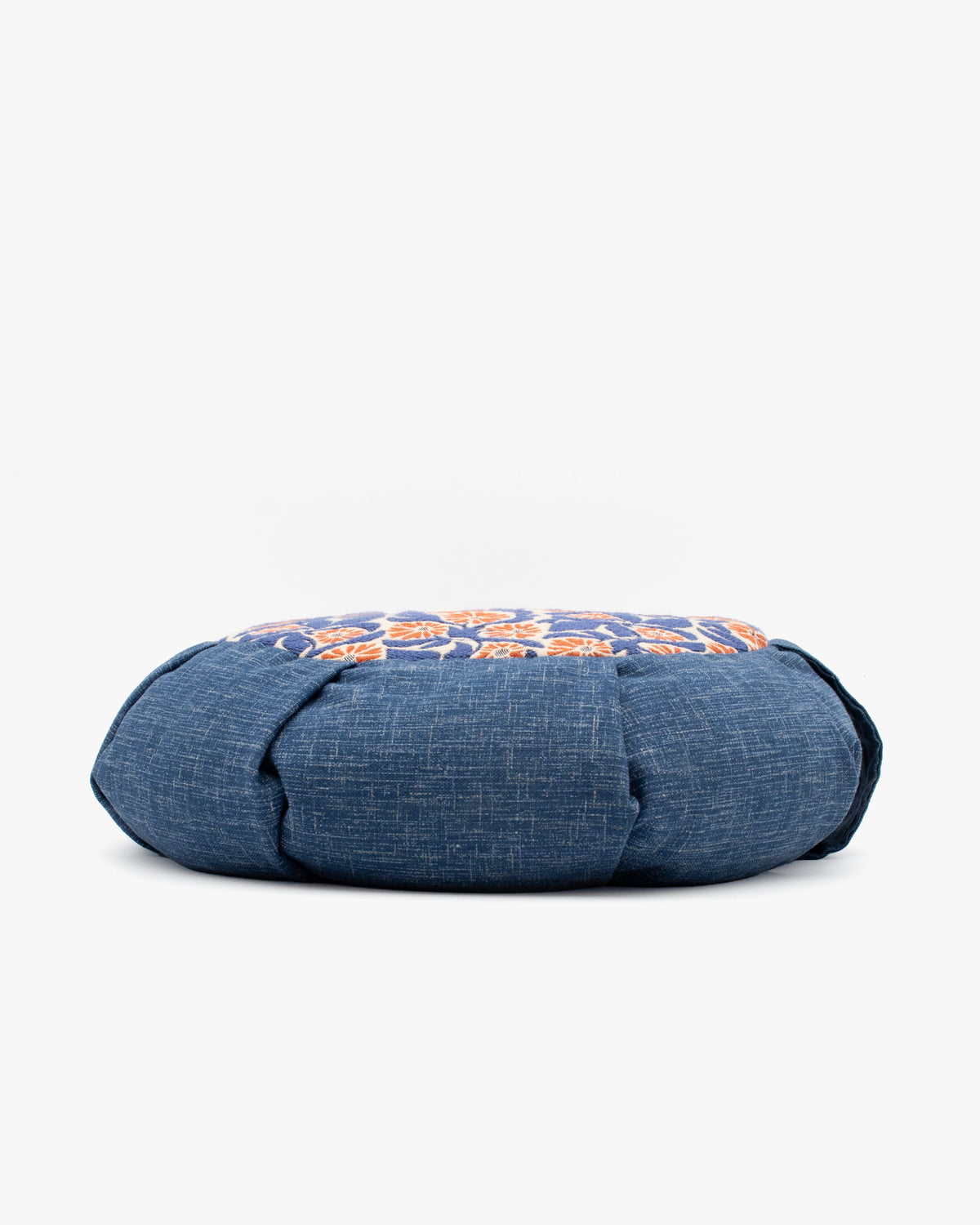 Kiriko Original Meditation Pillow, Two-Tone Zafu, Blue and Orange/Blue Flower Jacquard