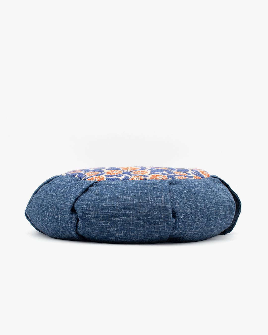Kiriko Original Meditation Pillow, Two-Tone Zafu, Blue and Orange/Blue Flower Jacquard