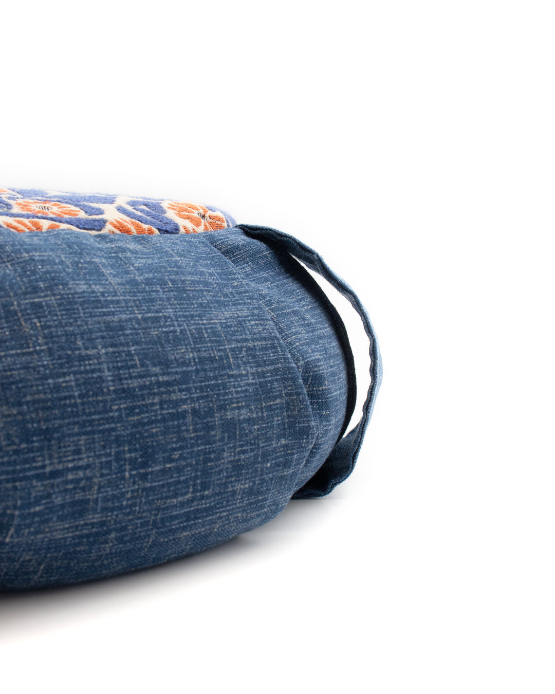 Kiriko Original Meditation Pillow, Two-Tone Zafu, Blue and Orange/Blue Flower Jacquard