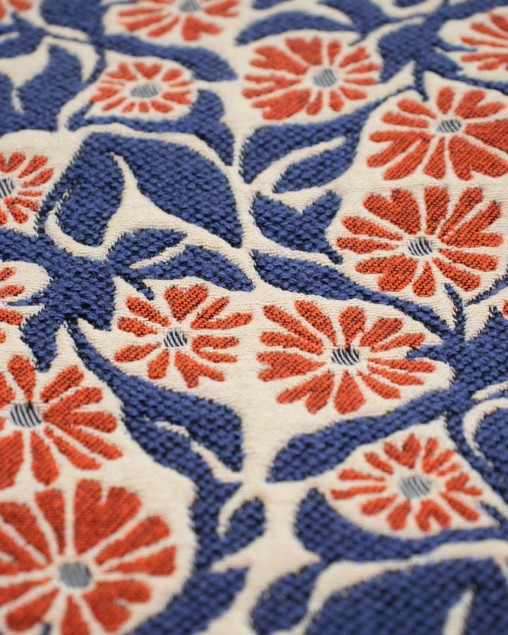Kiriko Original Meditation Pillow, Two-Tone Zafu, Blue and Orange/Blue Flower Jacquard