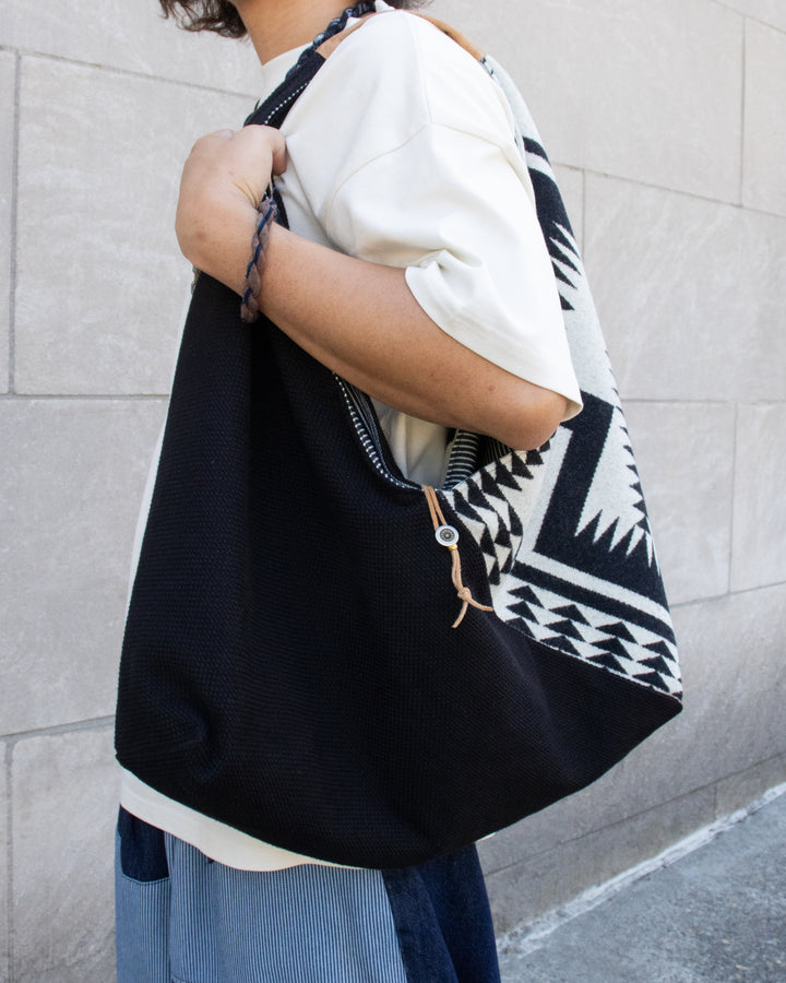 Kiriko Original Tsuno Tote, Sashi-Ori, Black with Black and White Wool Pendleton Fabric