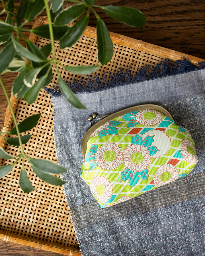 Wa Modern Clutch, Lime Green with Turquoise and Orange Sunflower