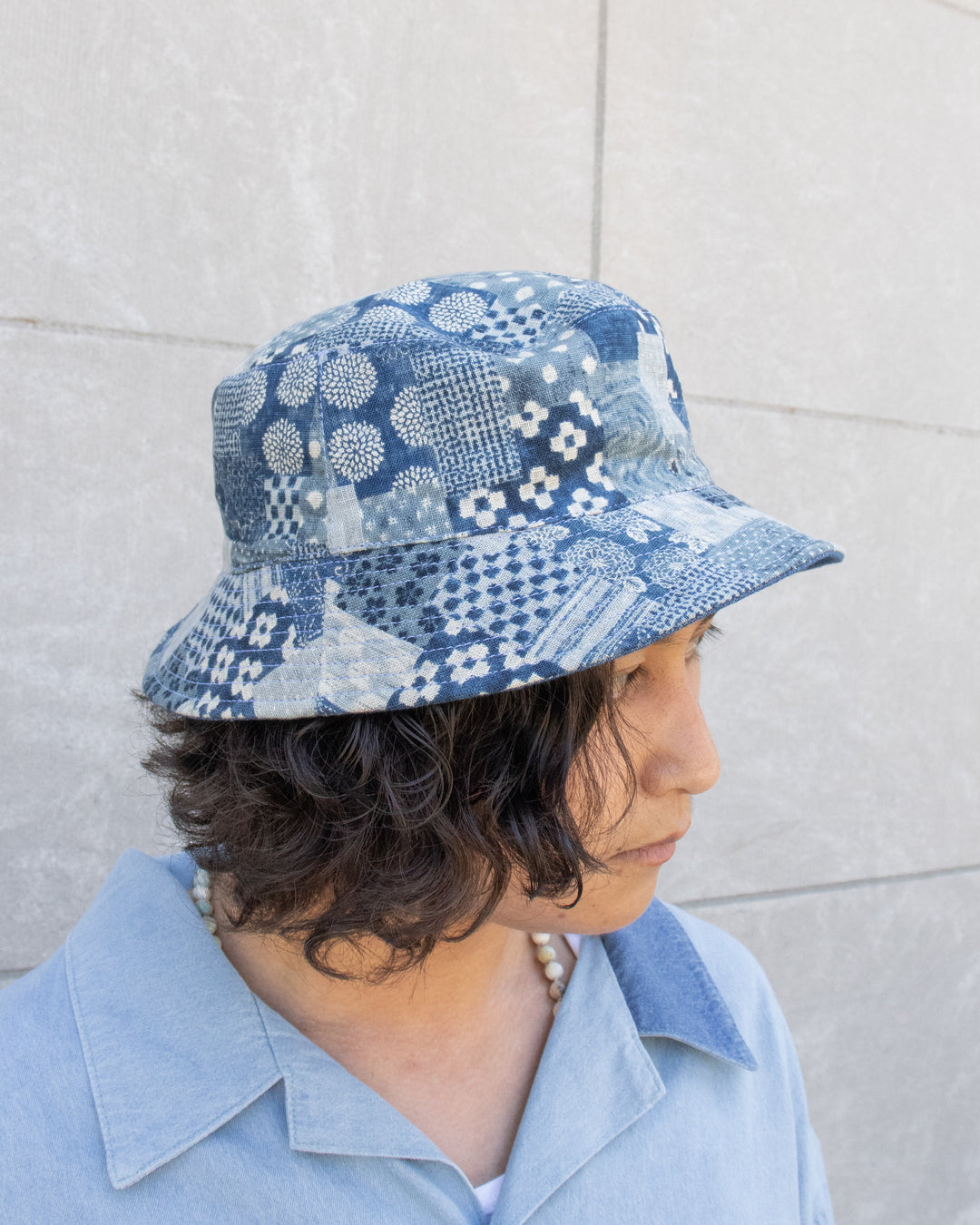 Kiriko Original Indigo Bucket Hat, Reversible, Small indigo Patch Work Style Denim
