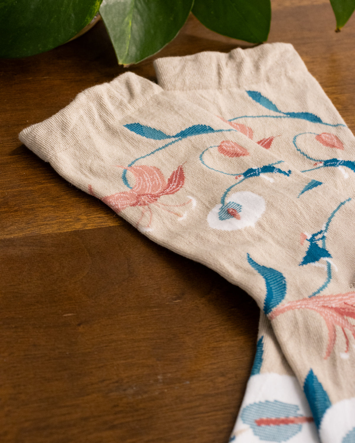 Debby Co. Crew Socks, Andeotte Collection, Botanical Dance Beige