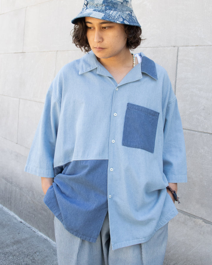 Prospective Flow Button Up Shirt, RIYU - LDNMC Blue and Light Blue Kariyushi Wear