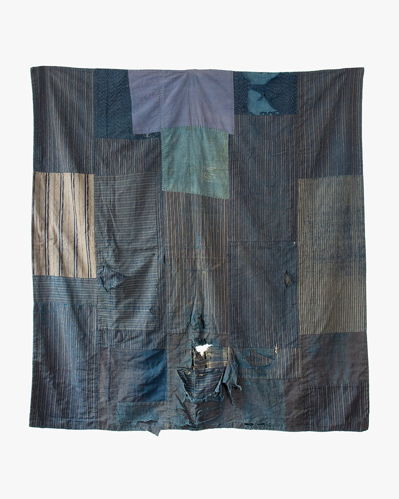 Vintage Boro Blanket, Faded Katazome and Indigo Plaid