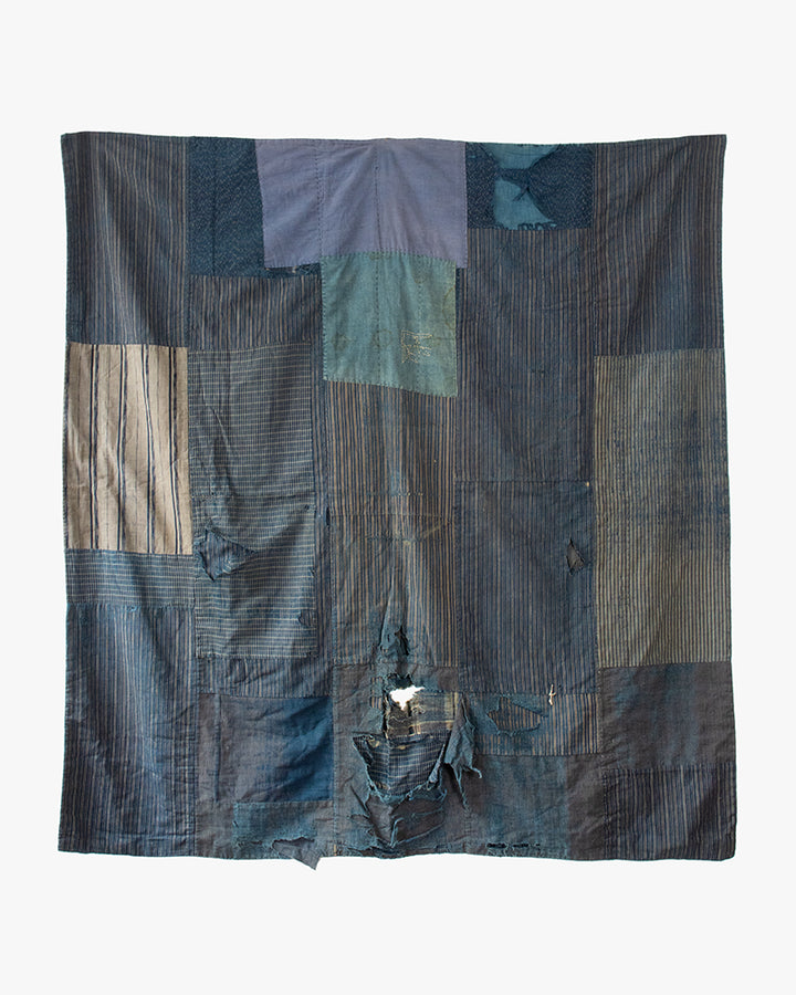 Vintage Boro Blanket, Faded Katazome and Indigo Plaid