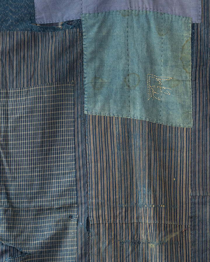 Vintage Boro Blanket, Faded Katazome and Indigo Plaid