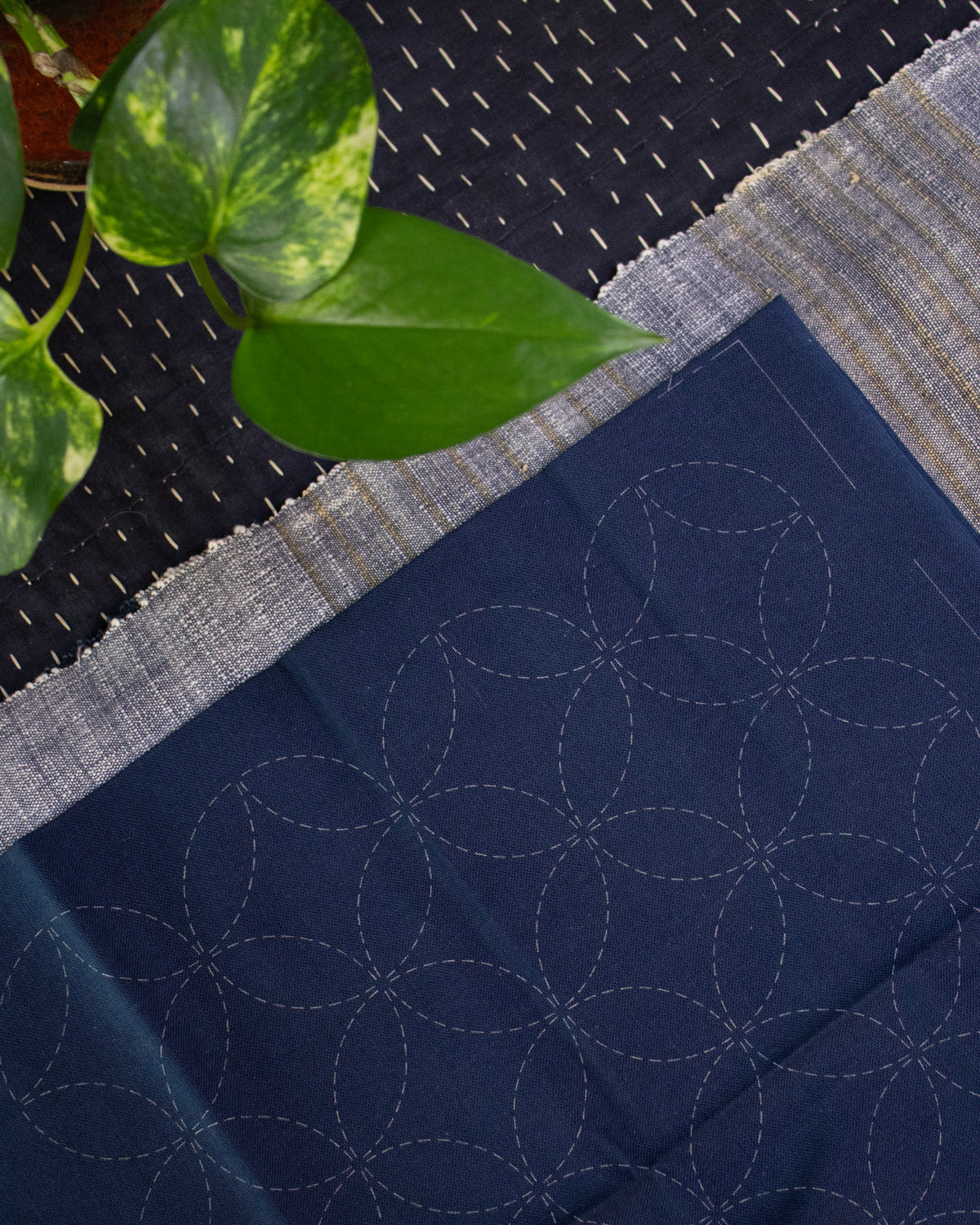 Olympus Sashiko Placemats, Shippo Tsunagi, Navy