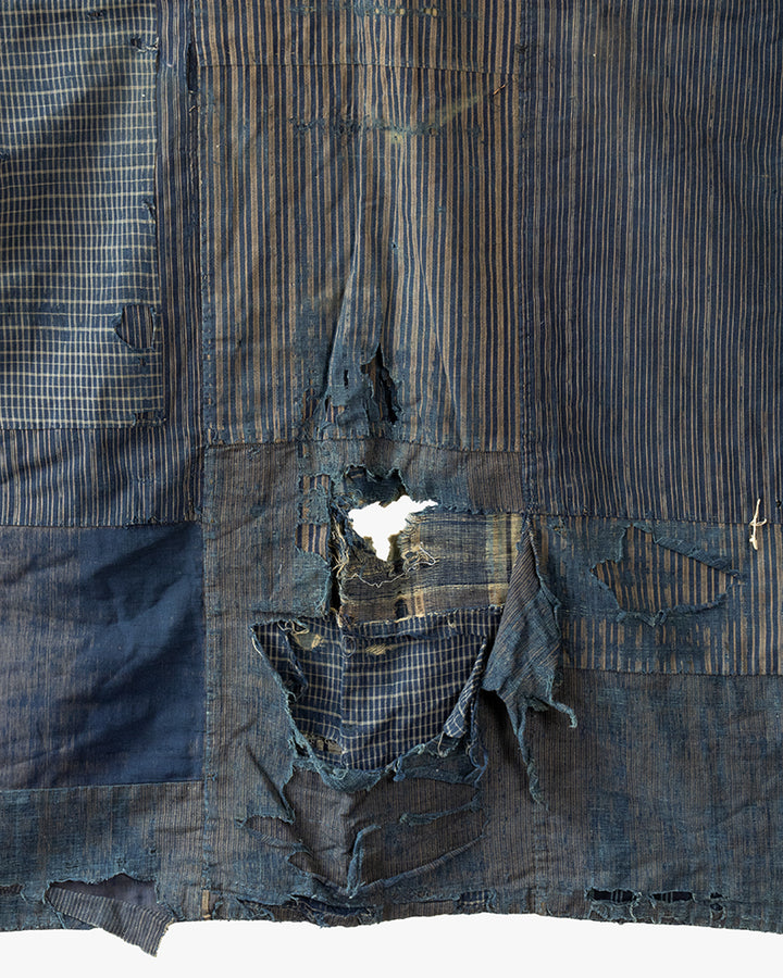 Vintage Boro Blanket, Faded Katazome and Indigo Plaid