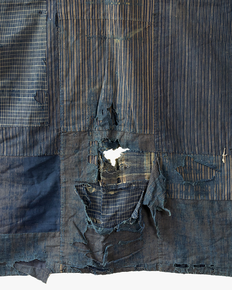 Vintage Boro Blanket, Faded Katazome and Indigo Plaid