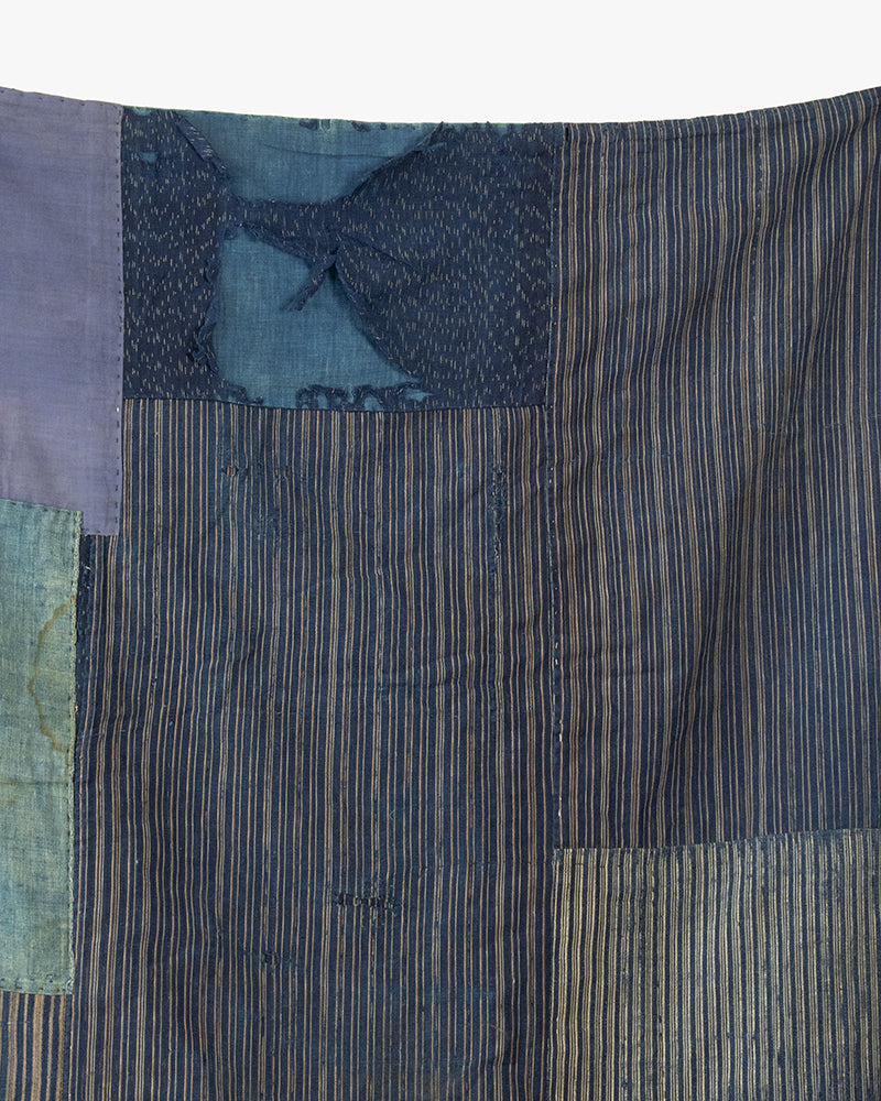 Vintage Boro Blanket, Faded Katazome and Indigo Plaid