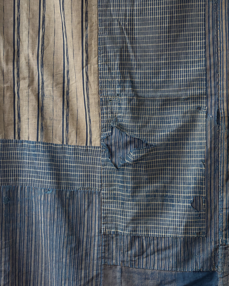 Vintage Boro Blanket, Faded Katazome and Indigo Plaid