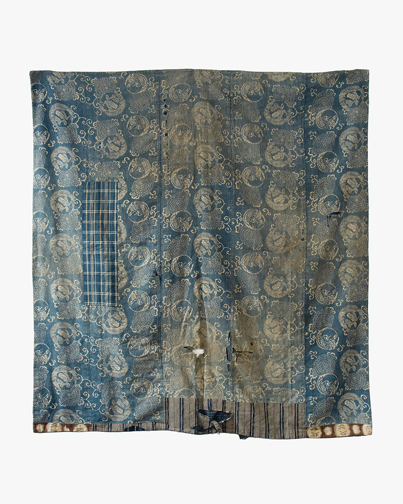 Vintage Boro Blanket, Faded Katazome and Indigo Plaid