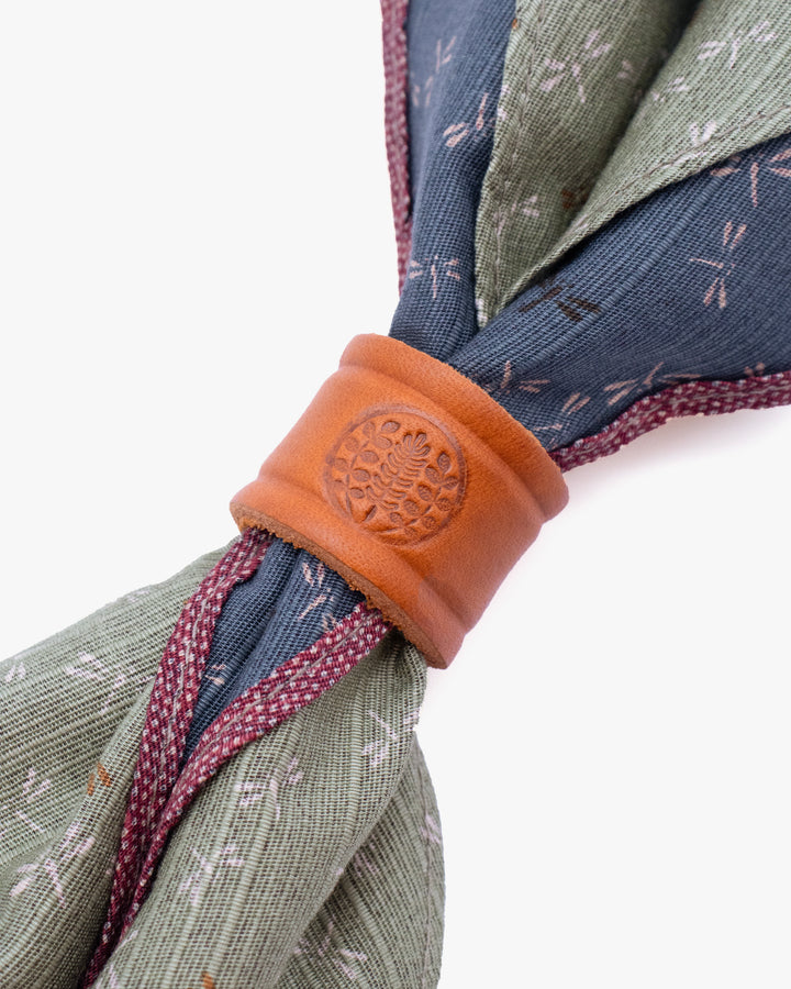 Kiriko Original Split Neckerchief, Red Same Komon and Green Tonbo
