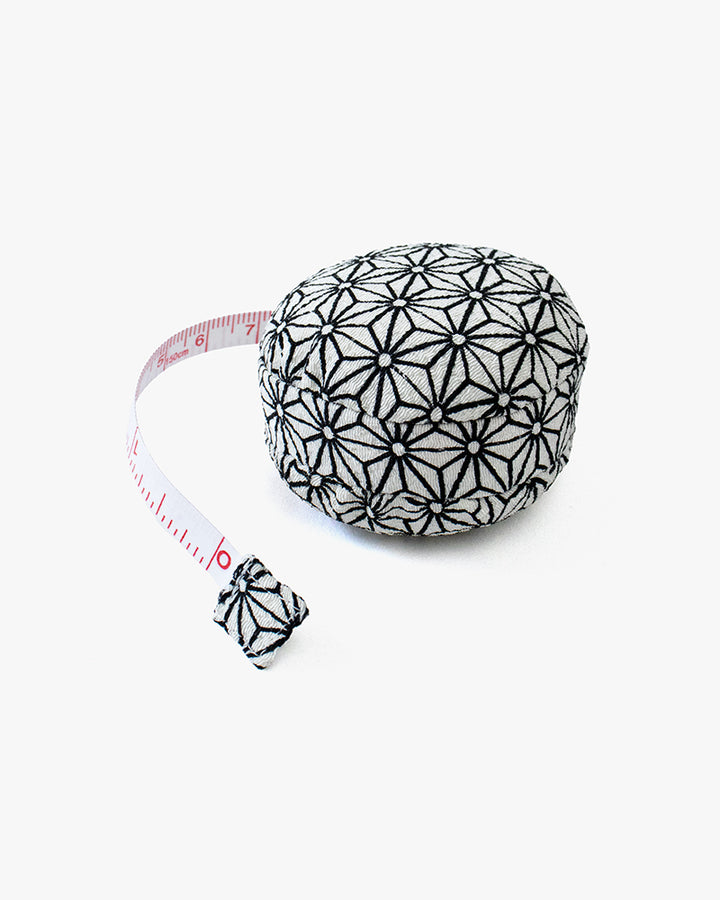 Hiro, Macaron Measure Pin Cushion, Black and White, Asanoha