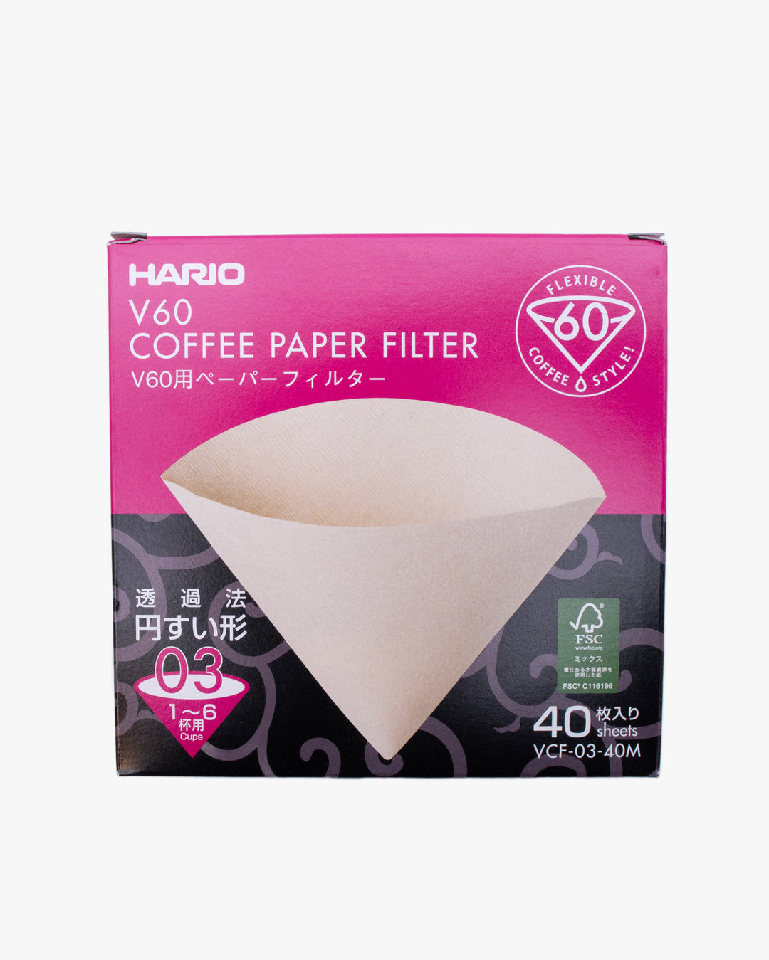 Hario, V60 Coffee Paper Filters, 03 "Misarashi", 40ct Box, Natural