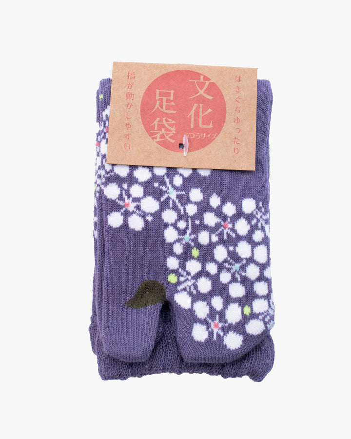 Kurochiku, Tabi Socks, Crew, Purple with White Flowers(S/M)