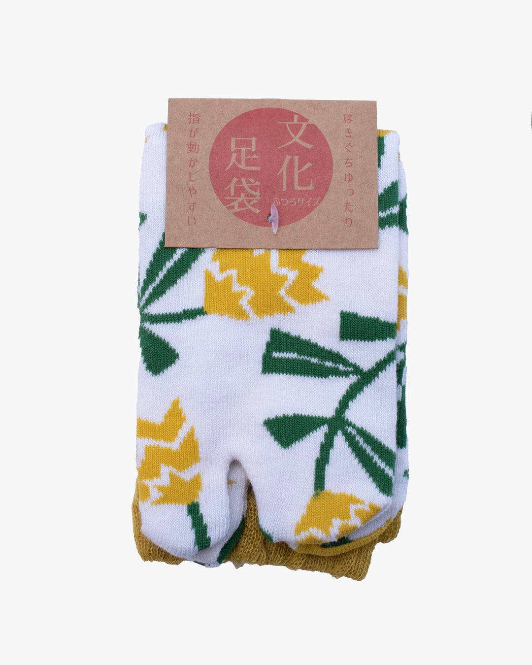 Kurochiku, Tabi Socks, Crew, White with Yellow and Green Flowers (S/M)