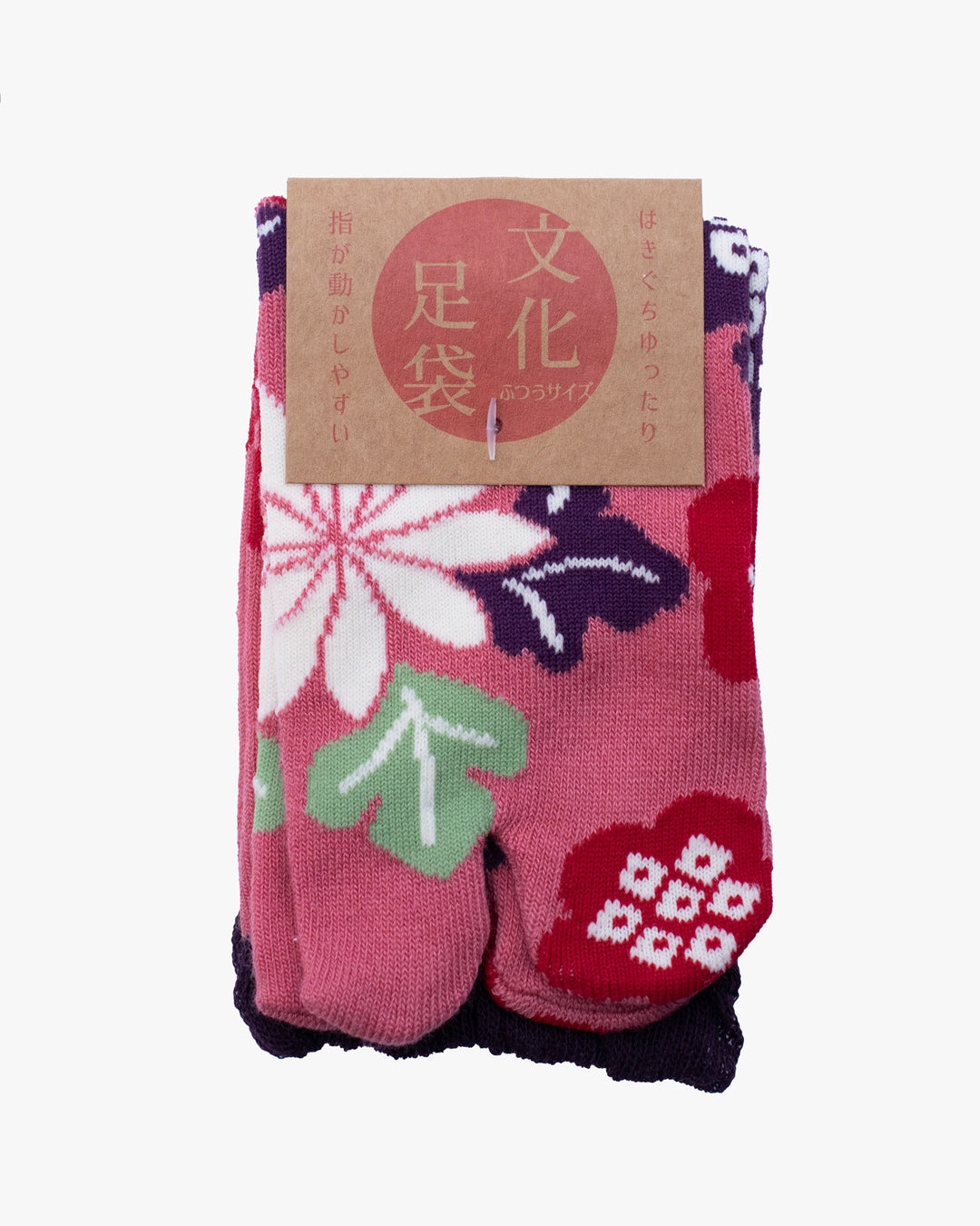 Kurochiku, Tabi Socks, Crew, Pink with Purple and White Flowers (S/M)