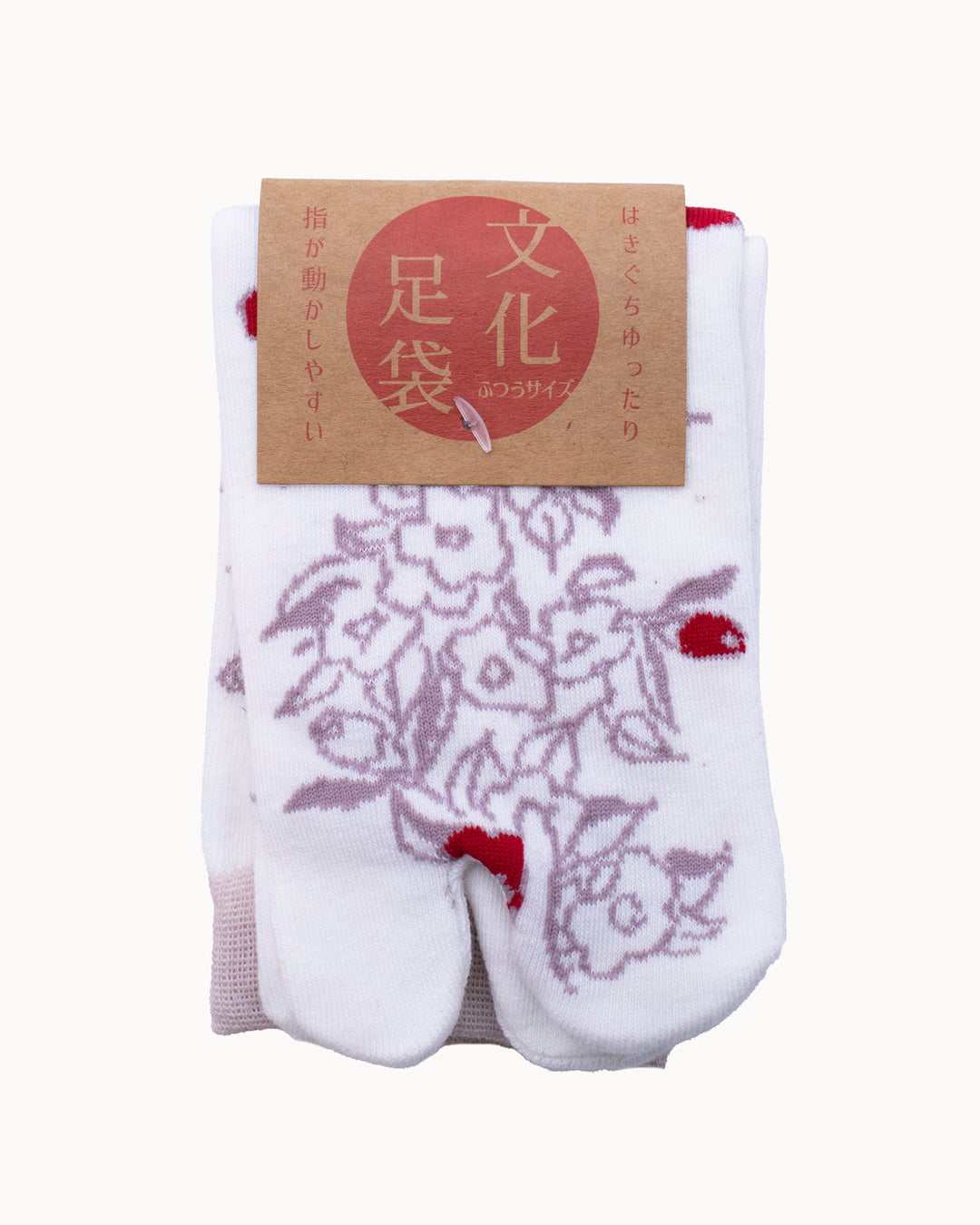 Kurochiku, Tabi Socks, Crew, White with Purple and Red Flowers (S/M)