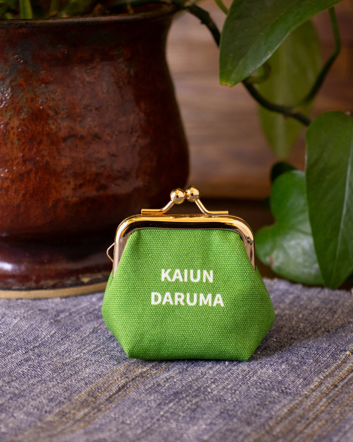 Wa Modern, Mini Coin Purse, Green Kaiun Daruma
