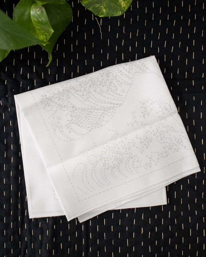 Hana-Fukin Sashiko Sampler, Hokusai "Thirty-six Views of Mount Fuji" The Great Wave off Kanagawa, White