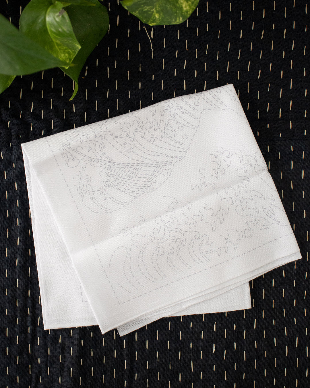 Hana-Fukin Sashiko Sampler, Hokusai "Thirty-six Views of Mount Fuji" The Great Wave off Kanagawa, White