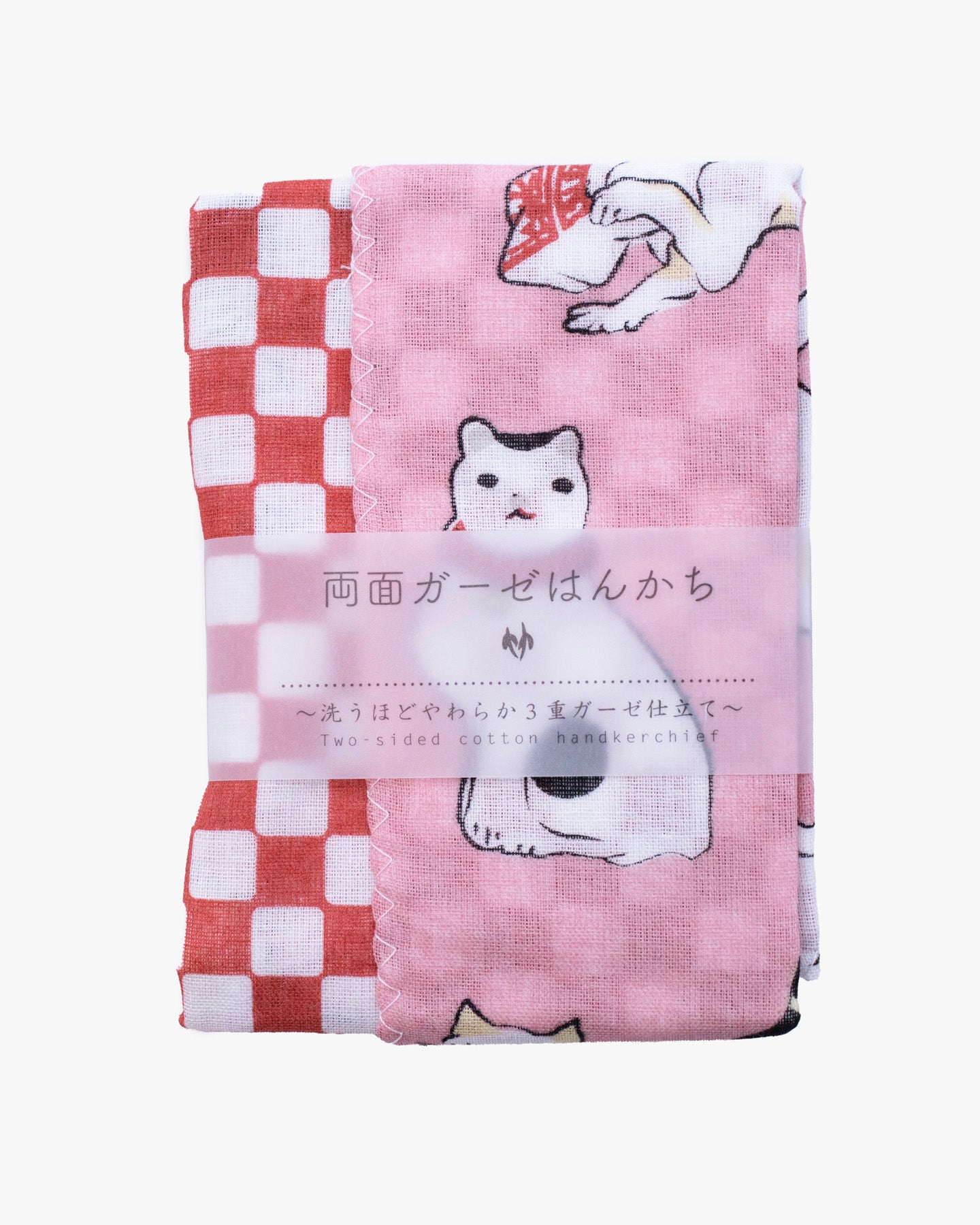 Kurochiku, Two-Sided Cotton Handkerchief, Pink with Neko