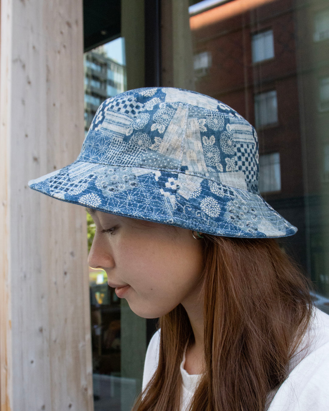 Kiriko Original Indigo Bucket Hat, Reversible, Small indigo Patch Work Style Denim