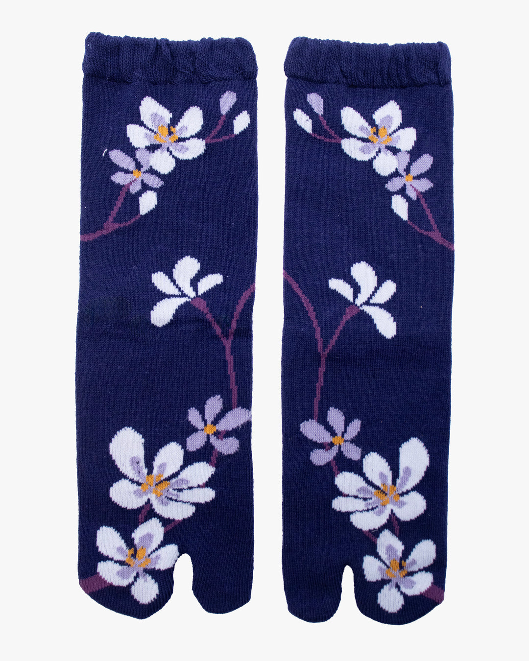 Kurochiku, Tabi Socks, Crew,Purple with Lavender and Yellow Flowers (S/M)
