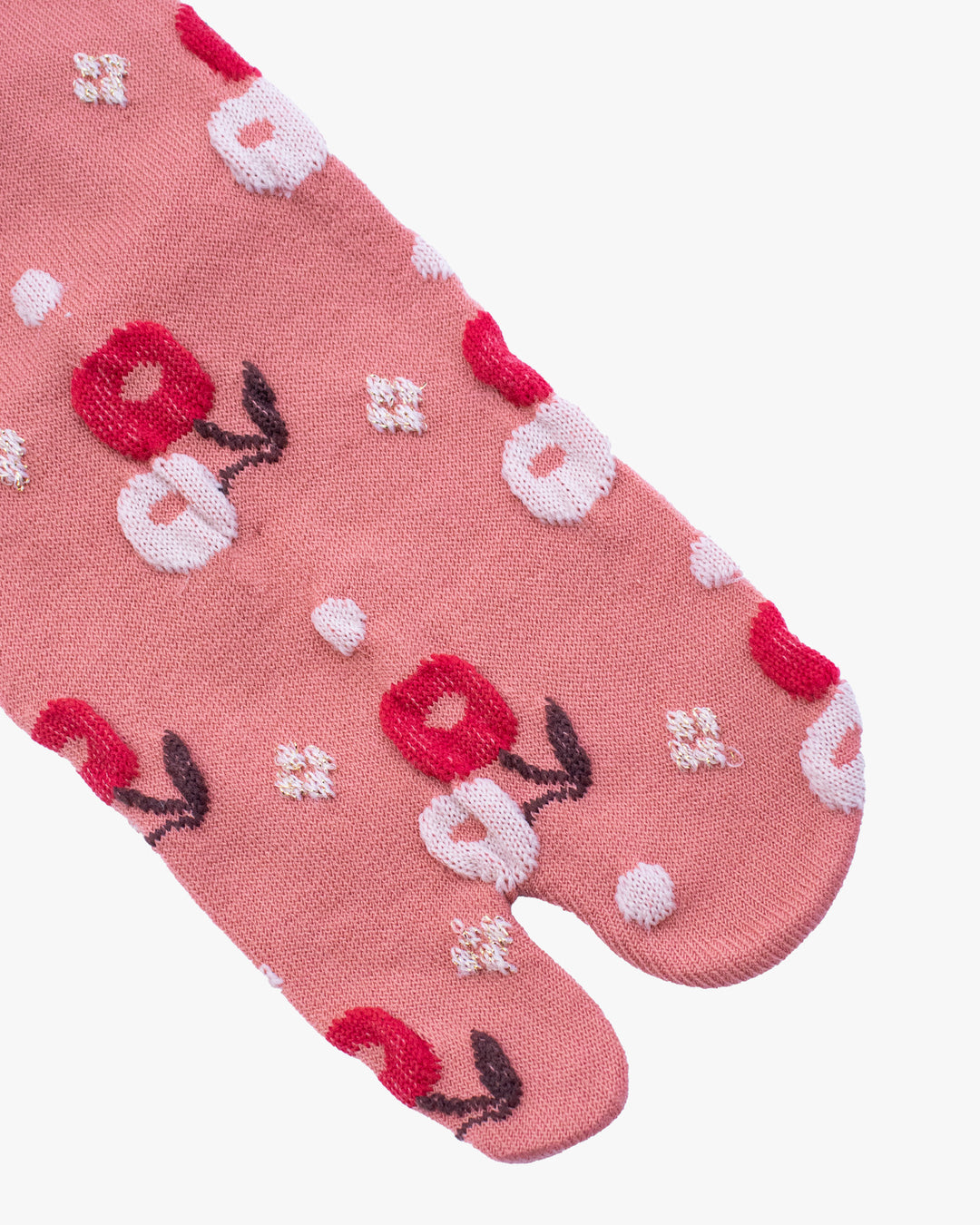 Kurochiku, Tabi Socks, Crew, Coral with Dark and Light Pink Flowers (S/M)