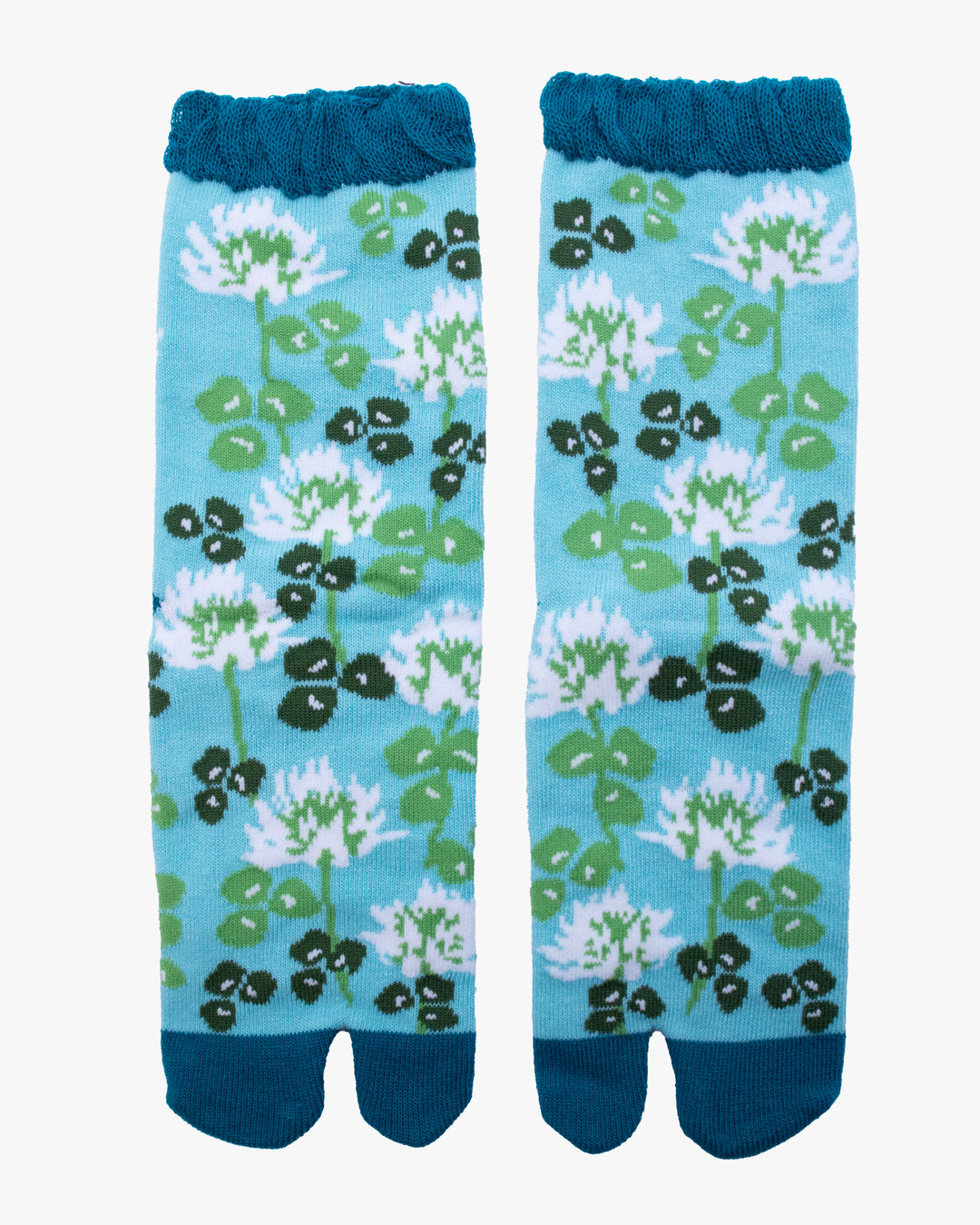 Kurochiku, Tabi Socks, Crew, Light Blue with Green and White Flowers (S/M)