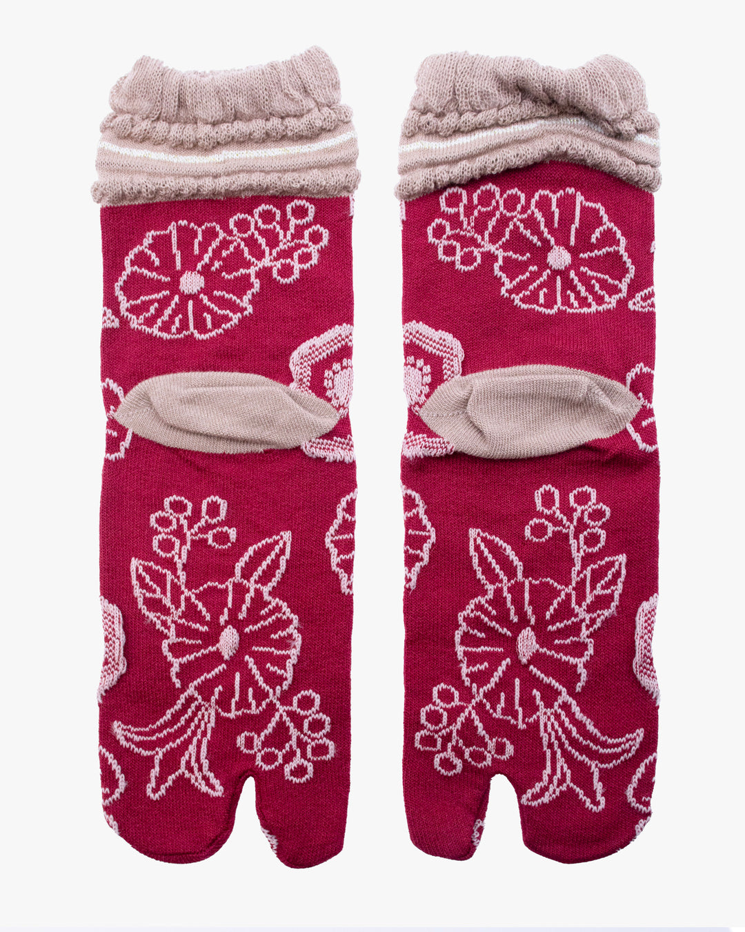 Kurochiku, Tabi Socks, Crew, Magenta with Light Pink Flowers (S/M)