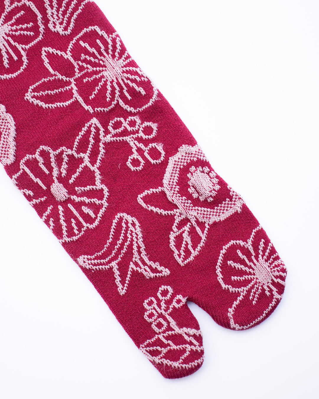Kurochiku, Tabi Socks, Crew, Magenta with Light Pink Flowers (S/M)