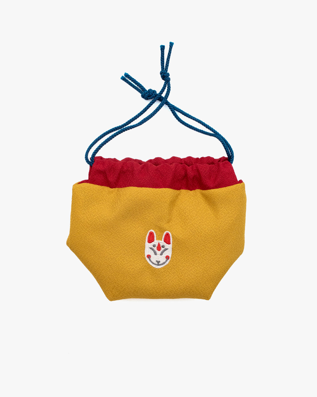 Embroidered Kinchaku, Miyamoto, Yellow Kitsune