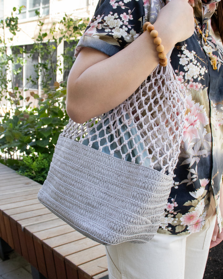 Trellis Tote Bag, Bisque, Gray