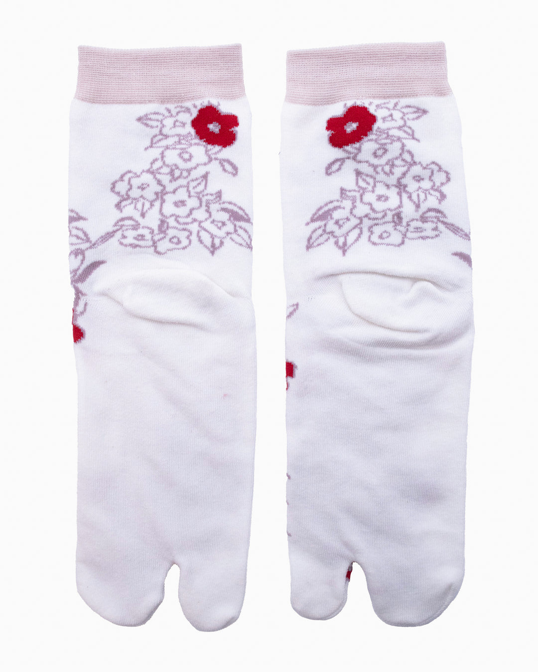 Kurochiku, Tabi Socks, Crew, White with Purple and Red Flowers (S/M)