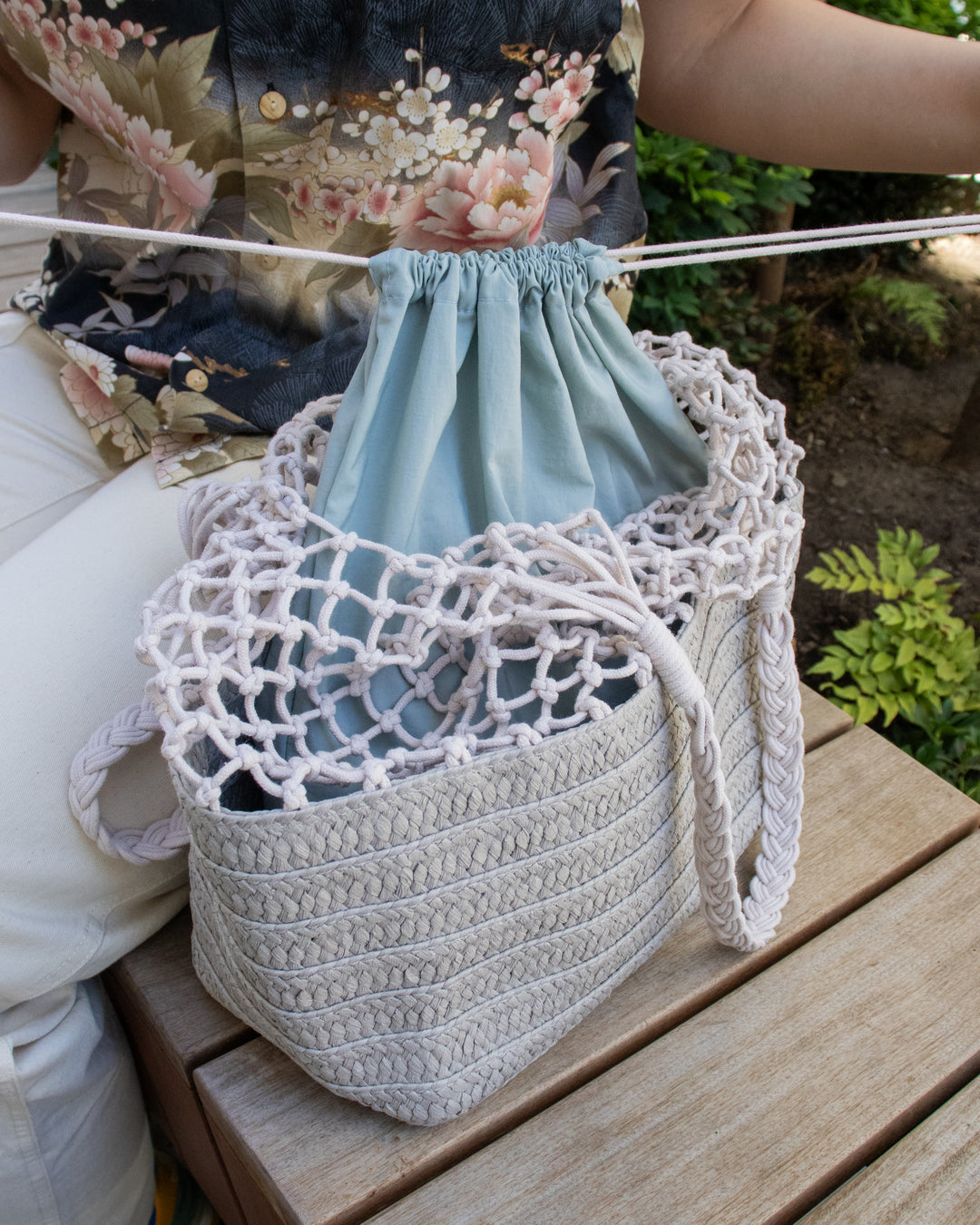 Trellis Tote Bag, Bisque, Gray