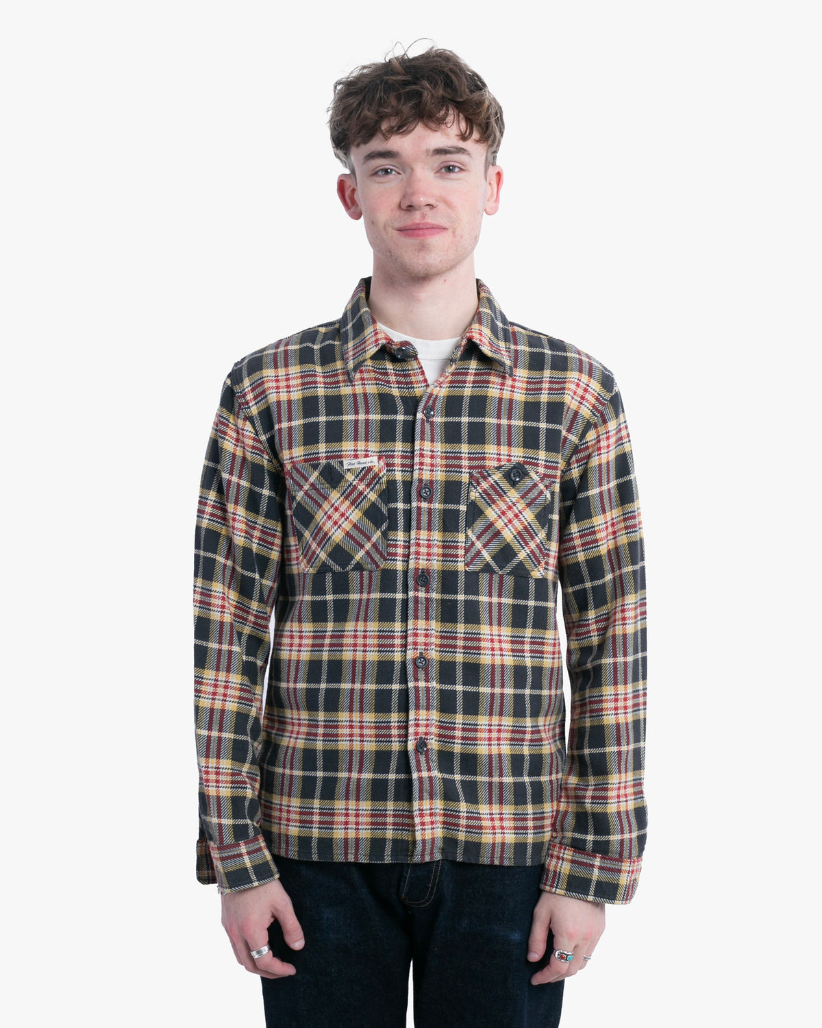 Japanese Repro Button Up Shirt, S, Flathead, Yellow/Red