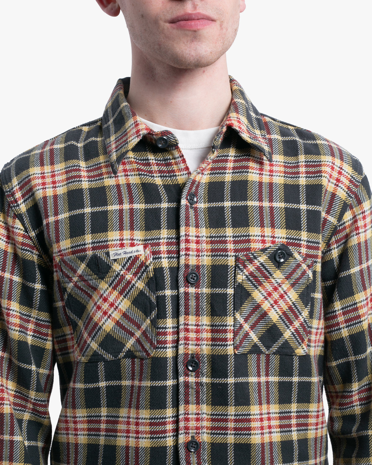 Japanese Repro Button Up Shirt, S, Flathead, Yellow/Red