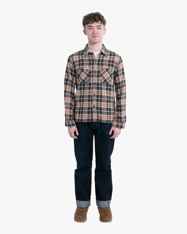 Japanese Repro Button Up Shirt, S, Flathead, Yellow/Red