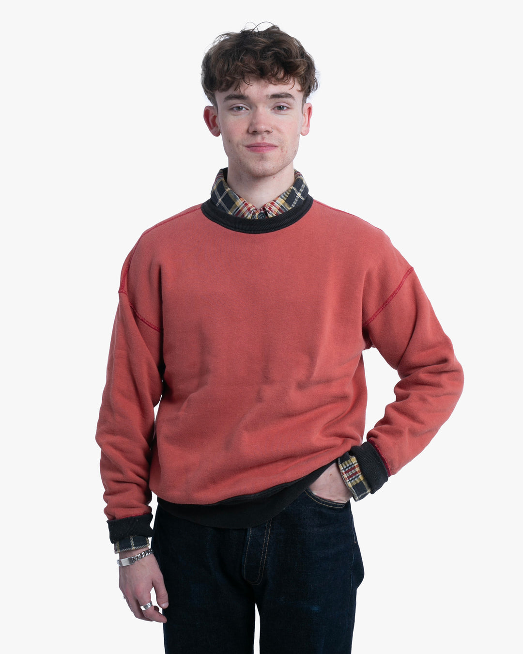 Japanese Repro Long-Sleeve Shirt, XL, Warehouse &amp; Co, Burnt Orange with Brown Contrast Rib