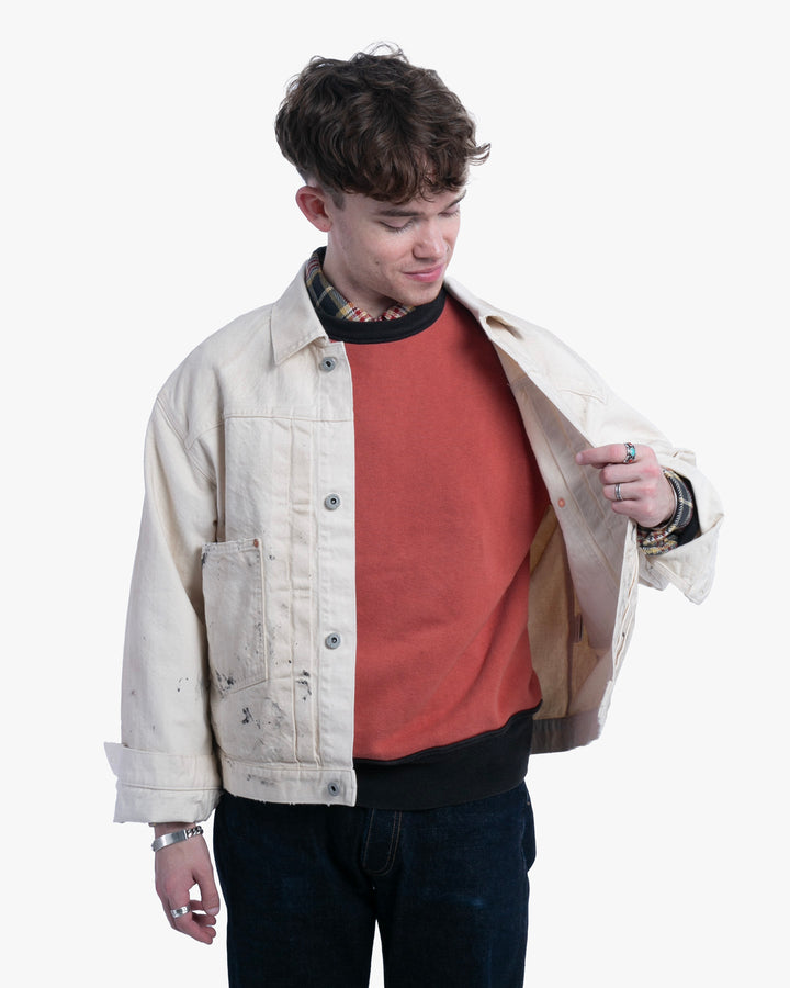 Japanese Repro Denim Jacket, M, John Bull, Ecru with Paint-Splatter Pattern